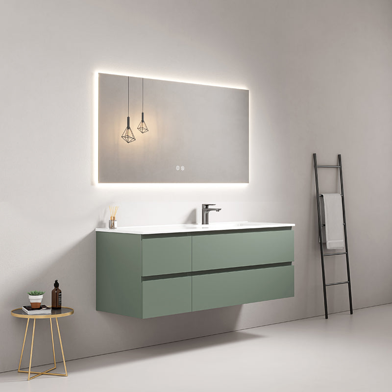 Mobile bagno sospeso 140 cm Verde Salvia Lavabo a Destra in Resina Specchio Quadro Retroilluminato - Fiji Paint
