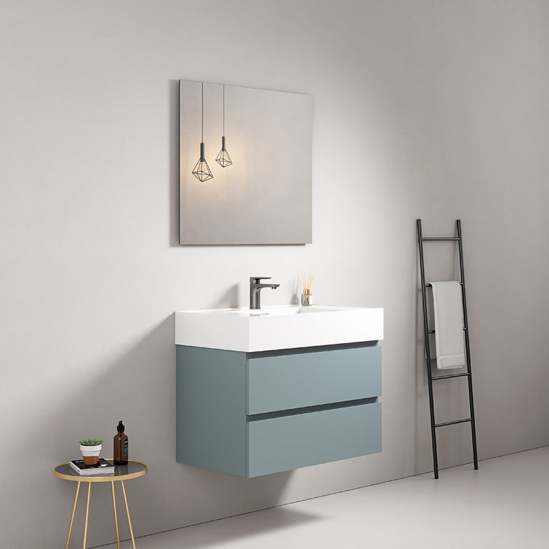 Mobile bagno sospeso 80 cm Blu Avio Lavabo in Resina Specchio Quadro - Fiji Paint