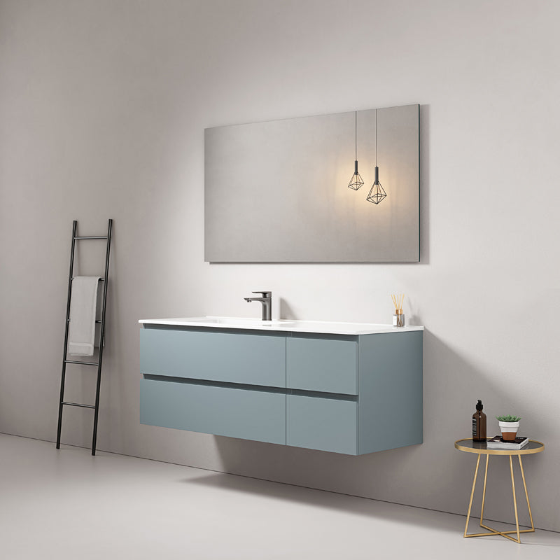 Mobile bagno sospeso 140 cm Blu Avio Lavabo a Sinistra in Resina Specchio Quadro - Fiji Paint