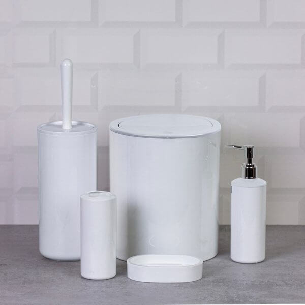 Set accessori da bagno tondo lucido bianco Meda, design elegante e funzionale per ogni ambiente.