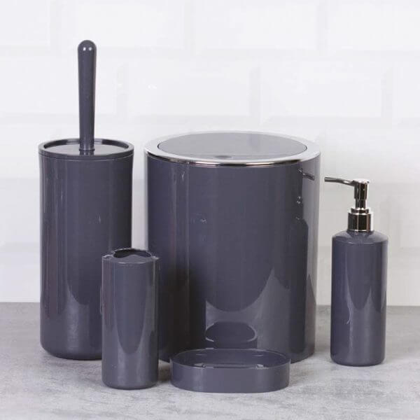 Set Accessori da Bagno Tondo Lucido Antracite - Meda, design elegante e moderno per arredare il bagno.
