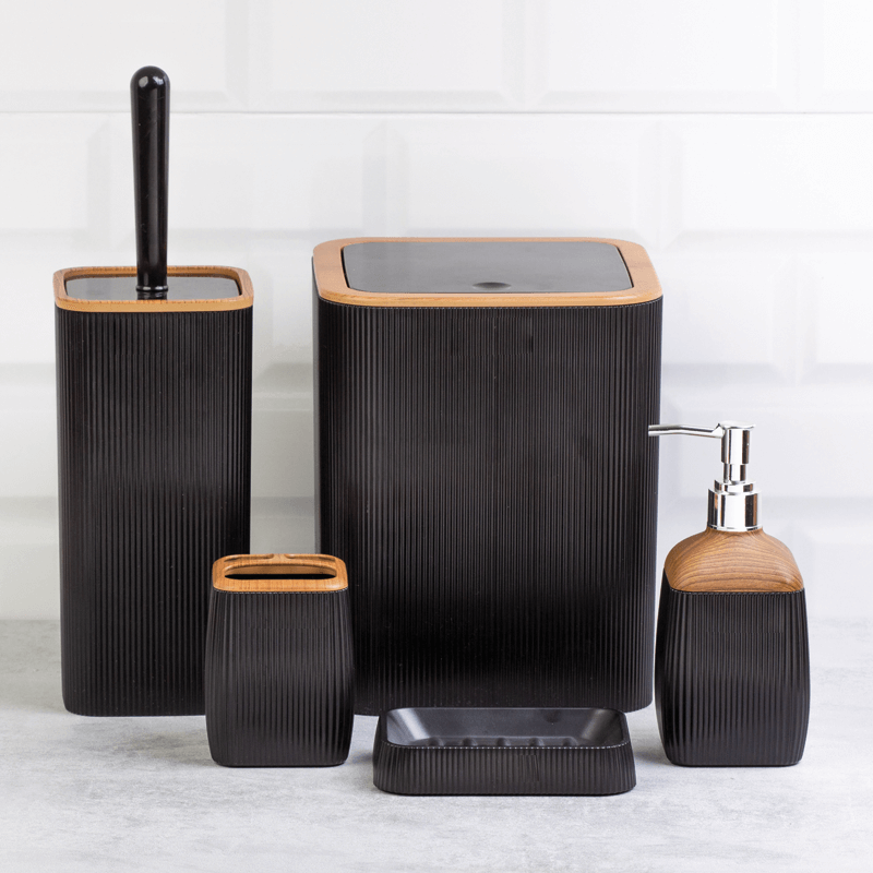 Square Rigato Bathroom Accessories Set - White Space-Rigated Wood - OKY5013B