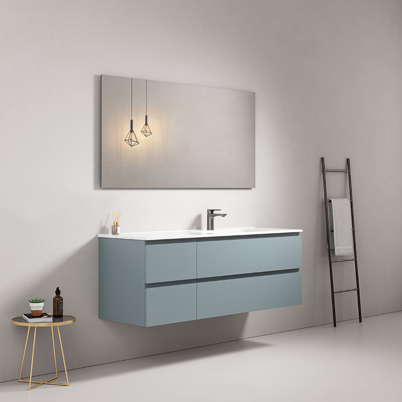 Mobile bagno sospeso 140 cm Blu Avio Lavabo a Destra in Resina Specchio Quadro - Fiji Paint
