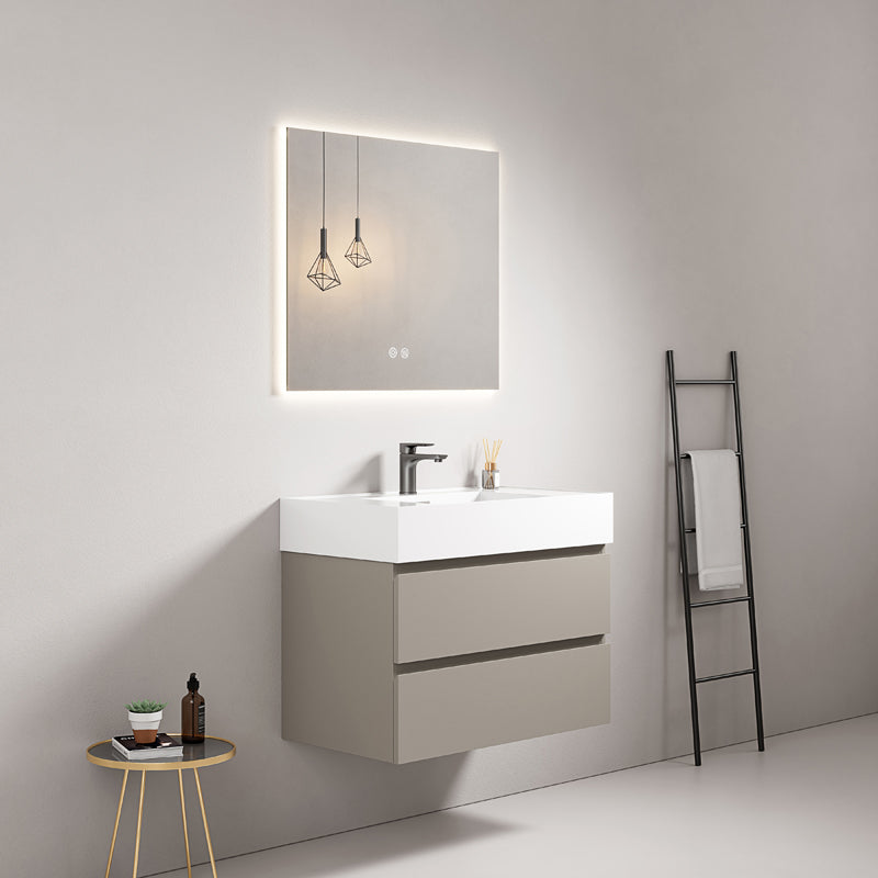 Mobile bagno sospeso 80 cm Grigio Cenere Lavabo in Resina Specchio Quadro Retroilluminato - Fiji Paint