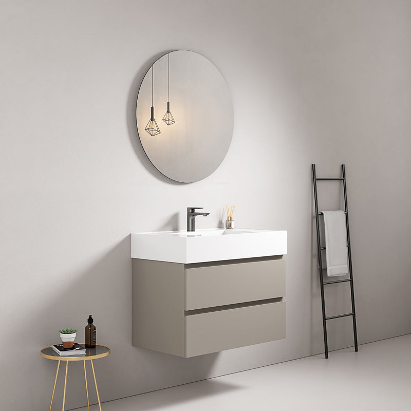 Mobile bagno sospeso 80 cm Grigio Cenere Lavabo in Resina Specchio Tondo - Fiji Paint