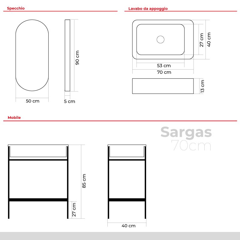 Mobile Bagno 65 cm Black con Specchio Led Sargas – Spazio (25675242)