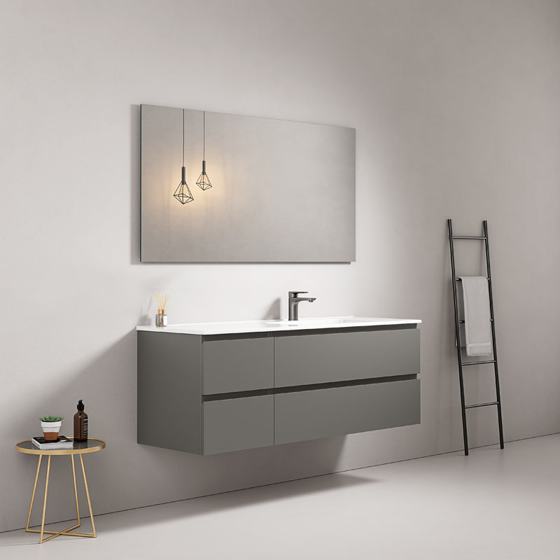 Mobile bagno sospeso 140 cm Grigio Londra Lavabo a Destra in Resina Specchio Quadro - Fiji Paint
