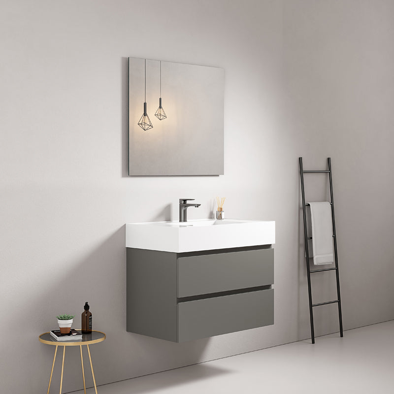 Mobile bagno sospeso 80 cm Grigio Londra Lavabo in Resina Specchio Quadro - Fiji Paint