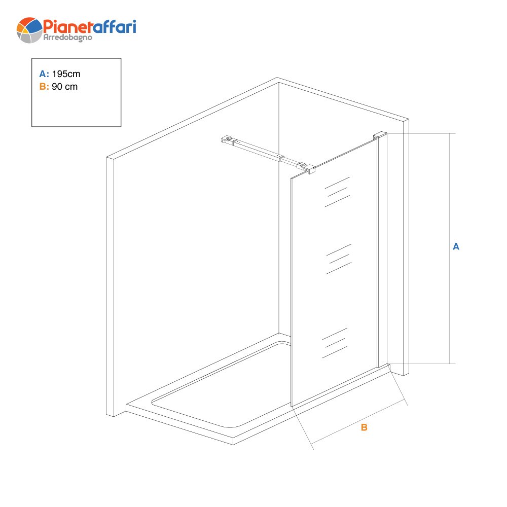 Parete Walk-in 90 cm Vetro Martellato - Spazio (25690289)