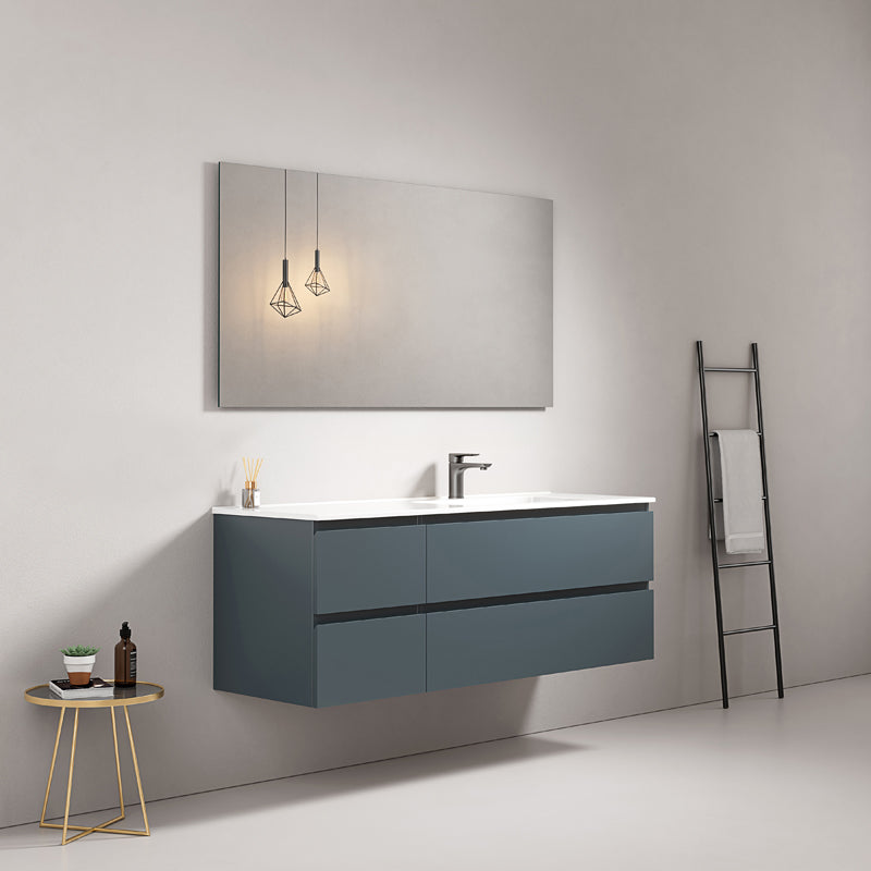 Mobile bagno sospeso 140 cm Blu Mare Lavabo a Destra in Resina Specchio Quadro - Fiji Paint
