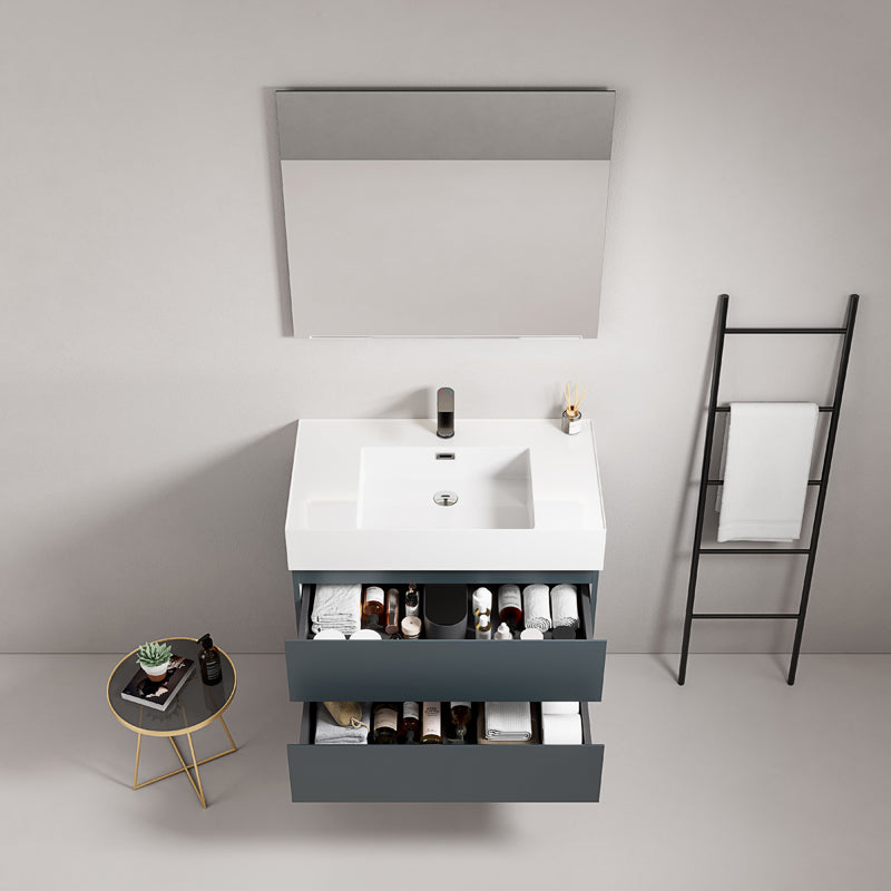 Mobile bagno sospeso 80 cm Blu Mare Lavabo in Resina Specchio Quadro - Fiji Paint
