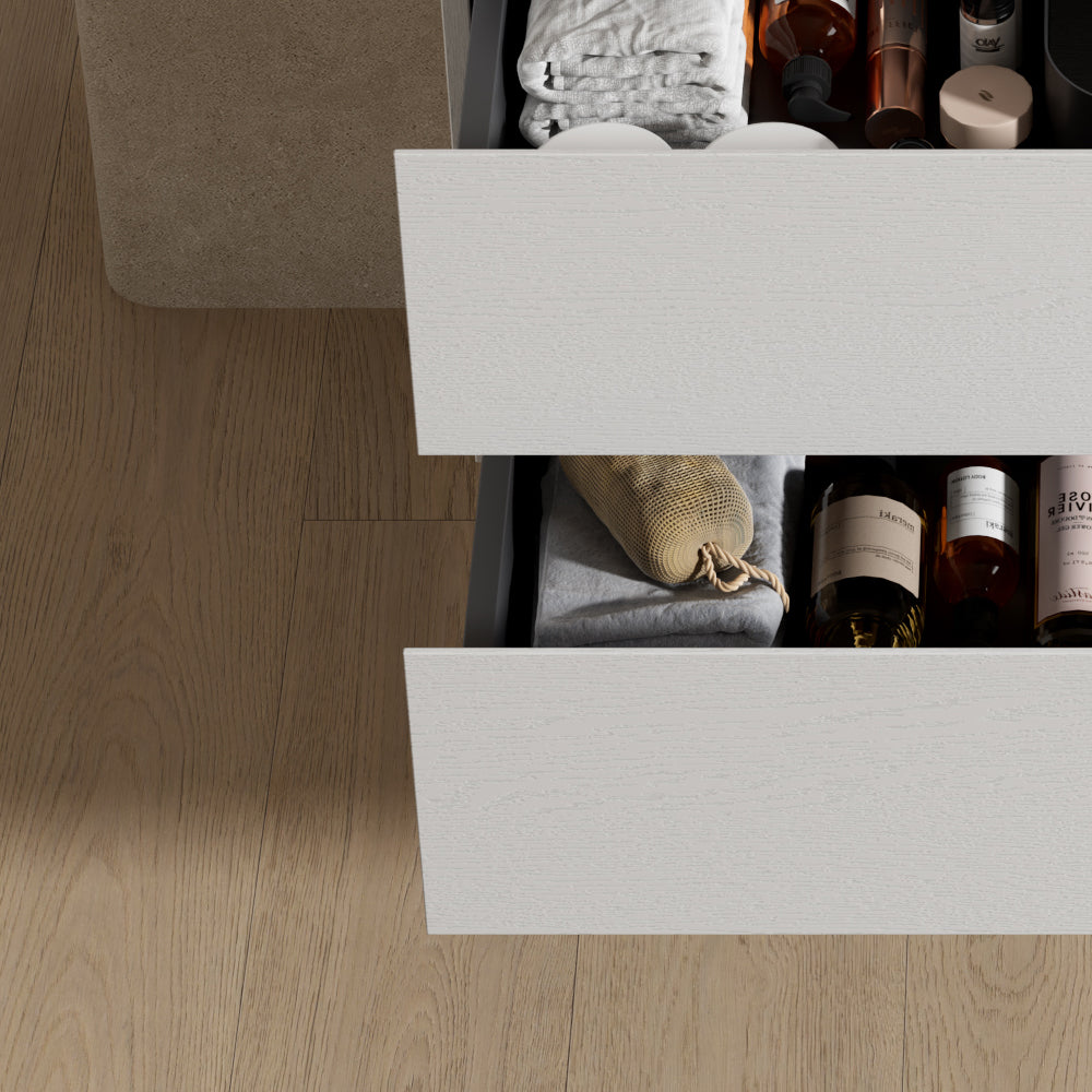 Mobile bagno a Terra 100 cm Bianco Lavabo in Resina Specchio Tondo Retroilluminato Profilo Nero - Nube Wood