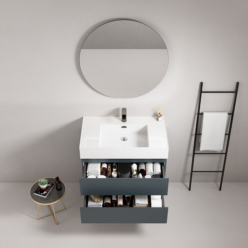 Mobile bagno sospeso 80 cm Blu Mare Lavabo in Resina Specchio Tondo - Fiji Paint