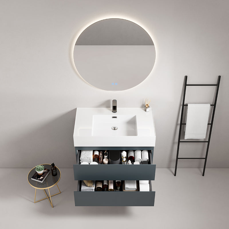 Mobile bagno sospeso 80 cm Blu Mare Lavabo in Resina Specchio Tondo Retroilluminato - Fiji Paint
