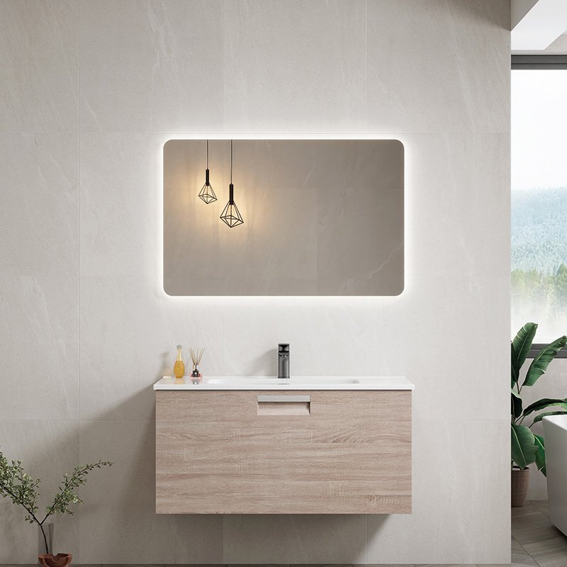 Mobile Bagno Sospeso 100 cm Olmo con Specchio con Lampada Led Sofia – Spazio (25675292)