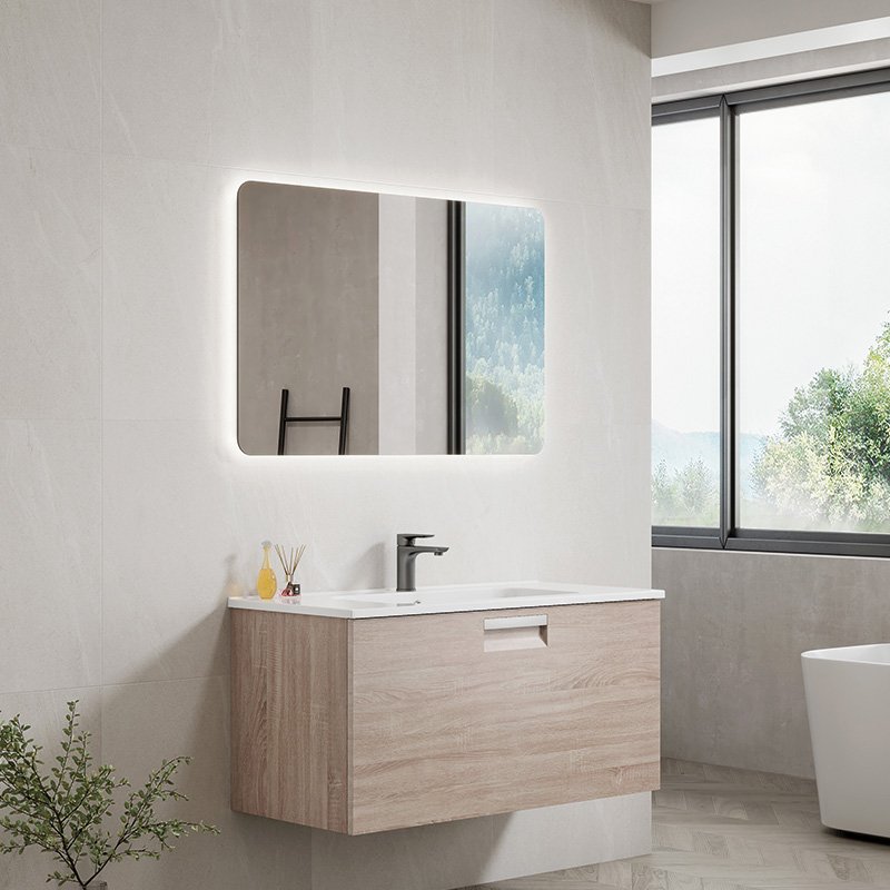 Mobile Bagno Sospeso 100 cm Olmo con Specchio con Lampada Led Sofia – Spazio (25675293)
