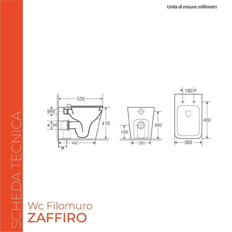 Wc Filo Muro Senza Brida Zaffiro Bianco Lucido con Coprivaso Slim Soft Close Incluso - Meda (25695940)