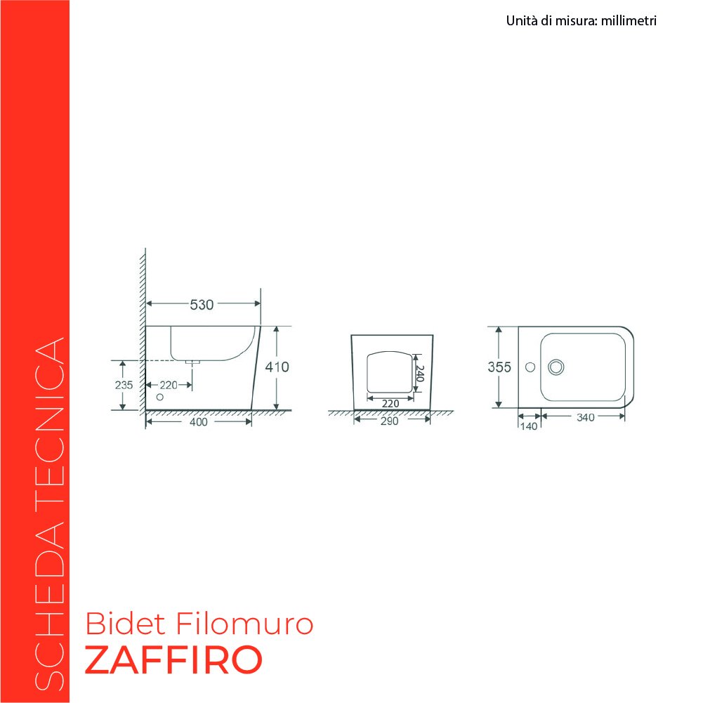 Bidet Filo Muro Zaffiro Bianco Lucido - Meda (25548760)