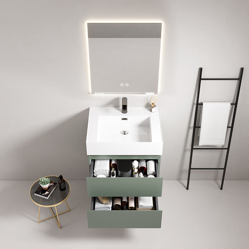 60cm Sage Green Wall-Hung Bathroom Cabinet Resin Sink Backlit Mirror - Fiji Paint