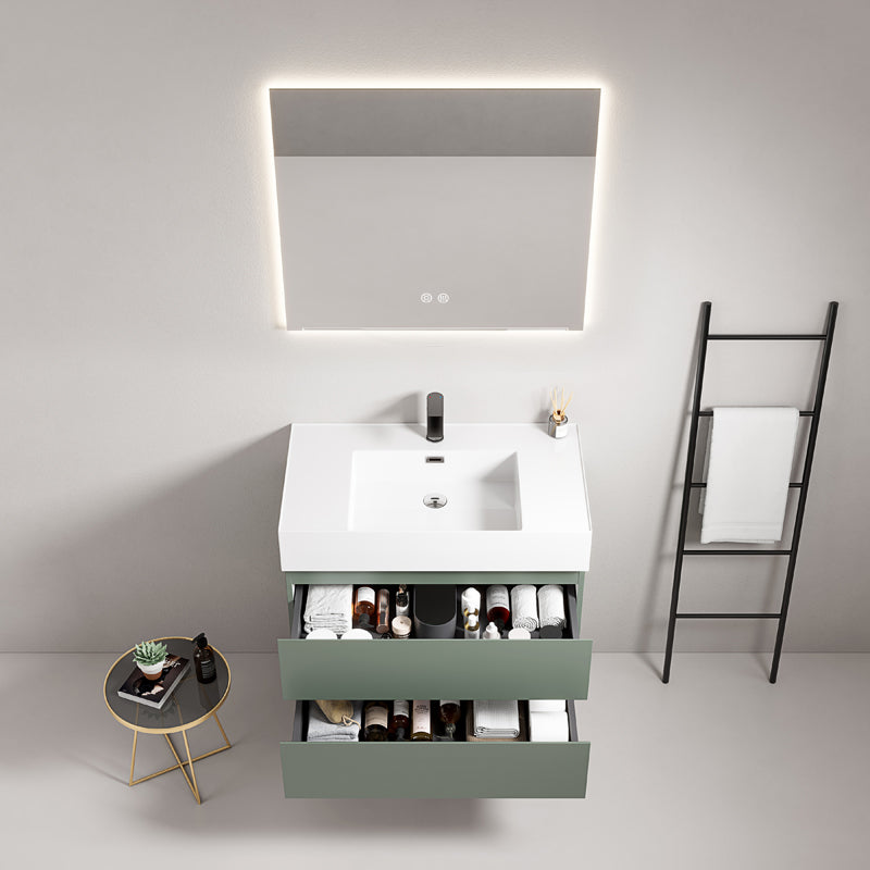 Mobile bagno sospeso 100 cm Verde Salvia Lavabo in Resina Specchio Quadro Retroilluminato - Fiji Paint