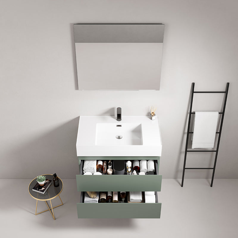 Mobile bagno sospeso 80 cm Verde Salvia Lavabo in Resina Specchio Quadro - Fiji Paint