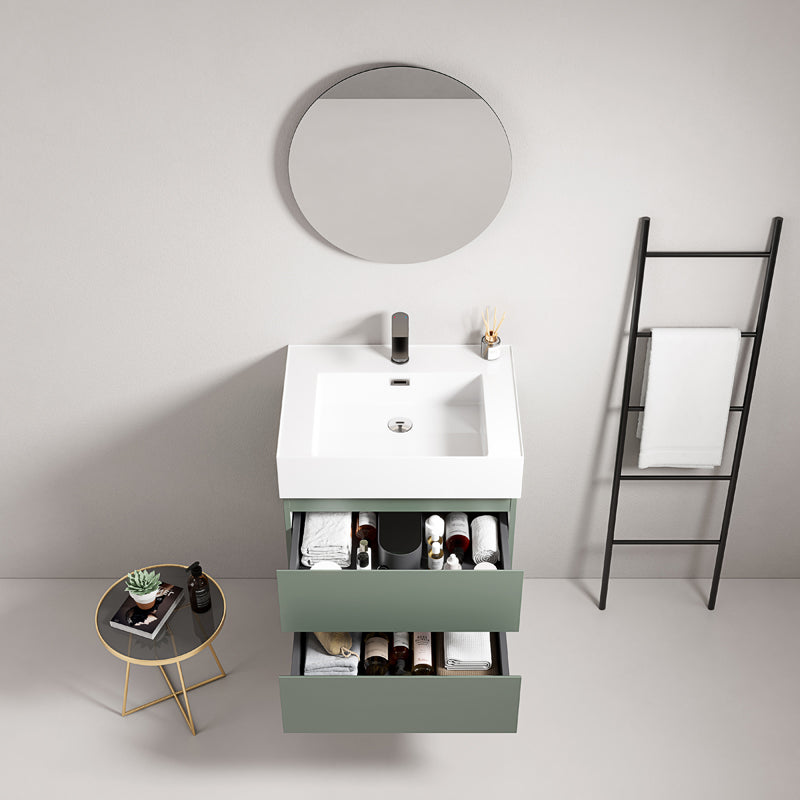 Mobile bagno sospeso 60 cm Verde Salvia Lavabo in Resina Specchio Tondo - Fiji Paint