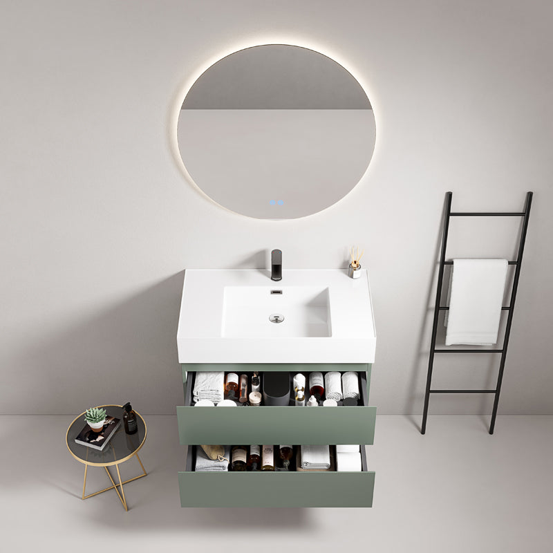 Mobile bagno sospeso 80 cm Verde Salvia Lavabo in Resina Specchio Tondo Retroilluminato - Fiji Paint