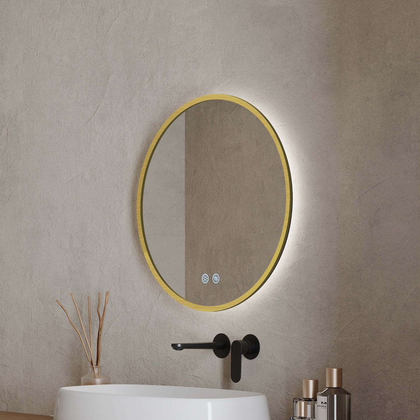 Specchio Tondo Retroilluminato Anti appannamento 60 cm Profilo Oro - Fiji