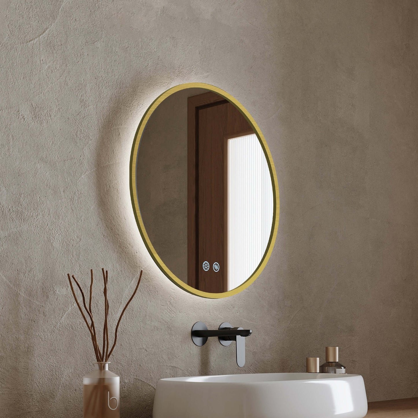 Specchio Tondo Retroilluminato Anti appannamento 60 cm Profilo Oro - Fiji