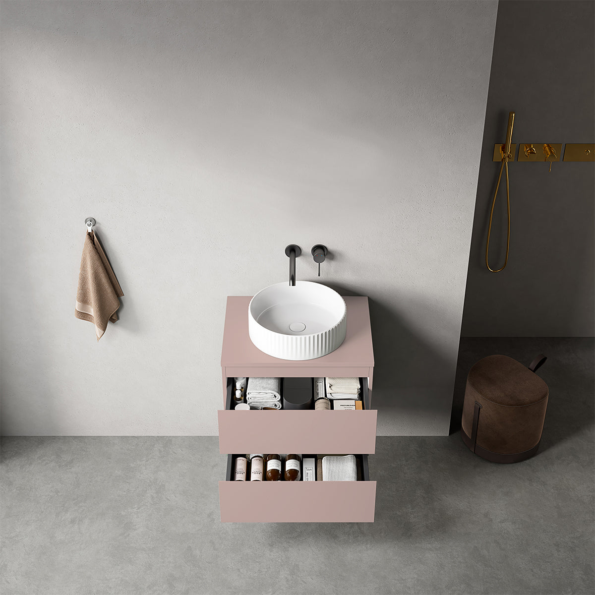 Mobile bagno sospeso 60 cm Rosa Retrò per Lavabo d'appoggio Senza Specchio - Fiji Paint