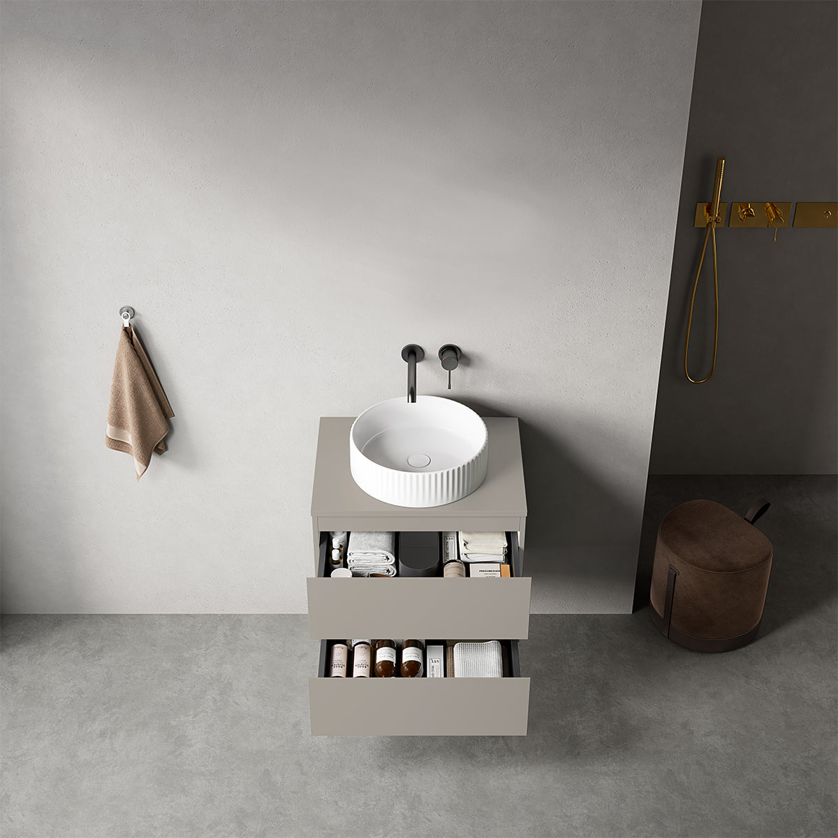 Mobile bagno sospeso 60 cm Grigio Cenere per Lavabo d'appoggio Senza Specchio - Fiji Paint