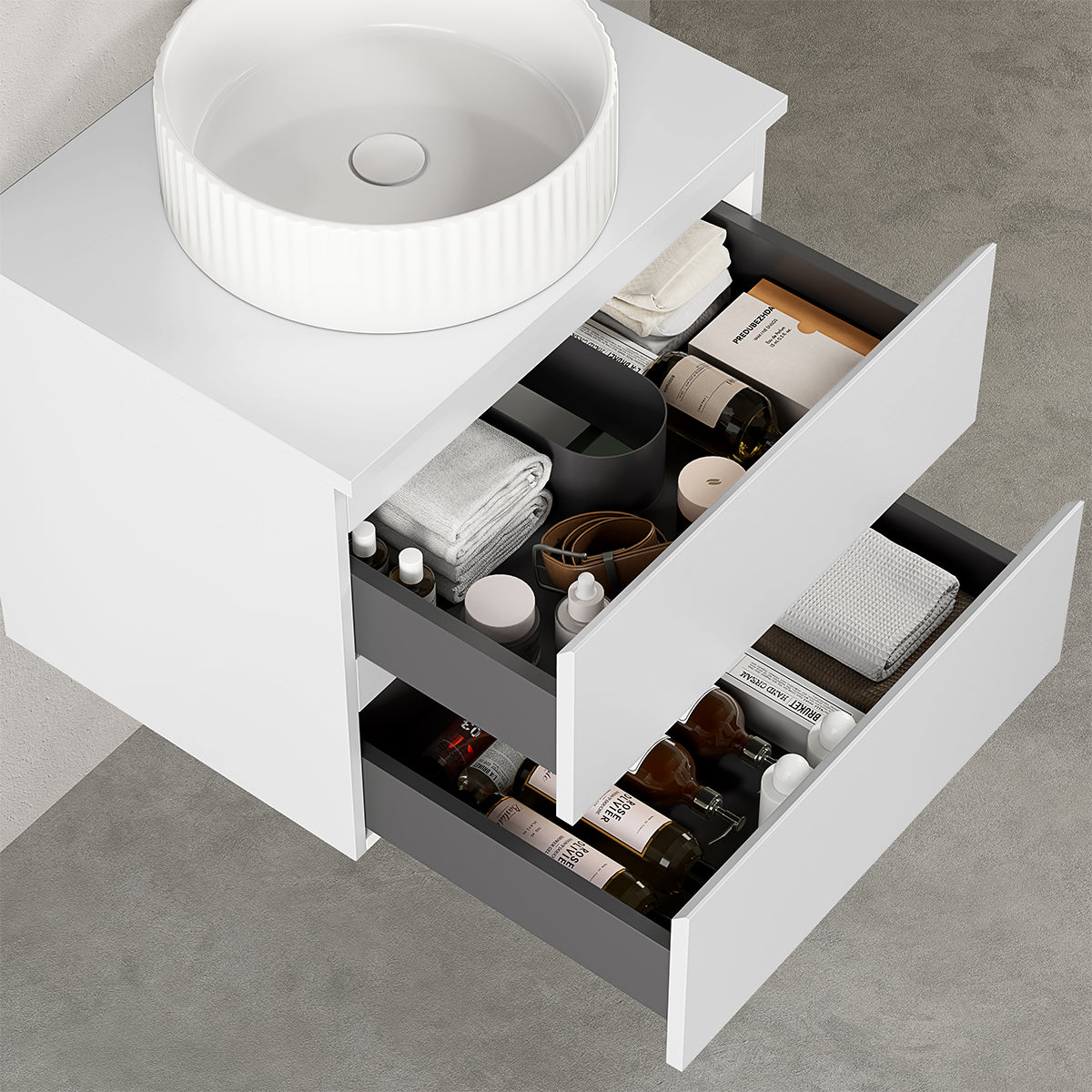 Mobile bagno sospeso 60 cm Bianco Opaco per Lavabo d'appoggio Specchio Quadro Retroilluminato - Fiji Paint