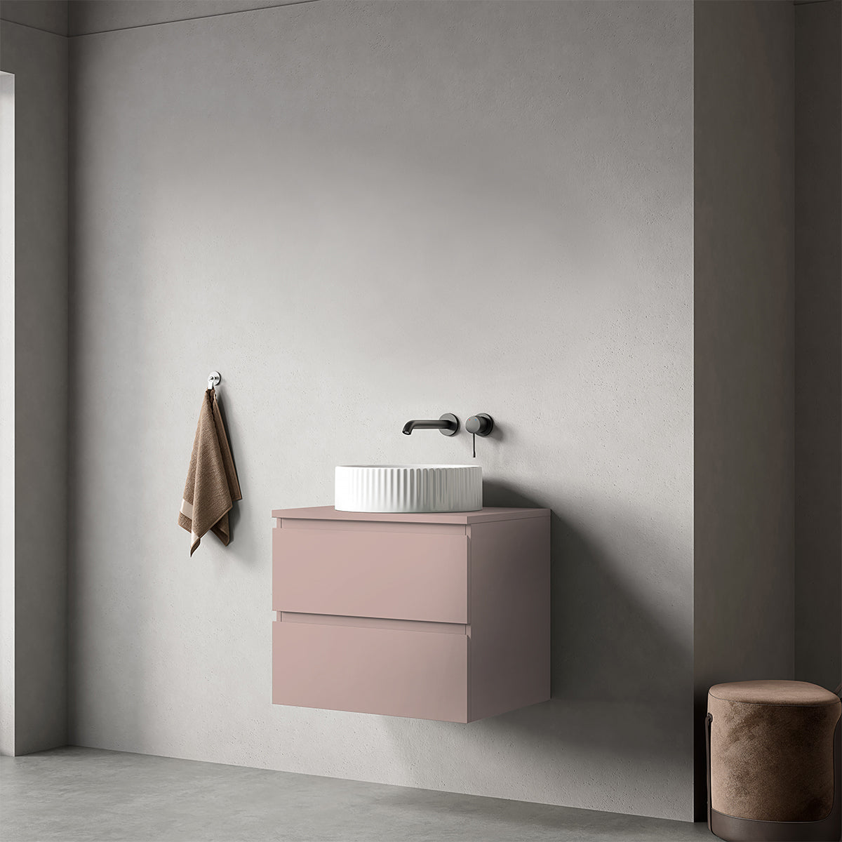 Mobile bagno sospeso 60 cm Rosa Retrò per Lavabo d'appoggio Senza Specchio - Fiji Paint