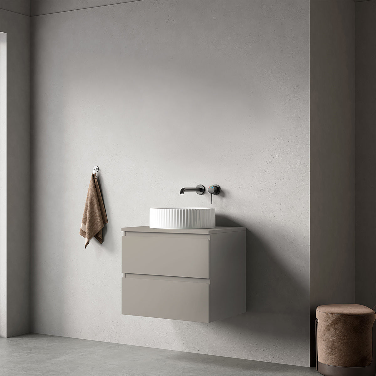 Mobile bagno sospeso 60 cm Grigio Cenere per Lavabo d'appoggio Senza Specchio - Fiji Paint