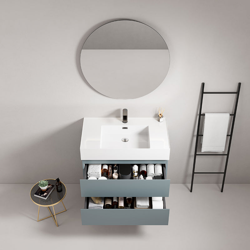Mobile bagno sospeso 80 cm Blu Avio Lavabo in Resina Specchio Tondo - Fiji Paint