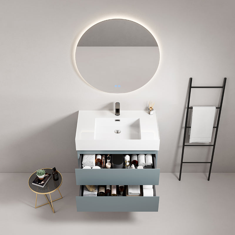 Mobile bagno sospeso 80 cm Blu Avio Lavabo in Resina Specchio Tondo Retroilluminato - Fiji Paint