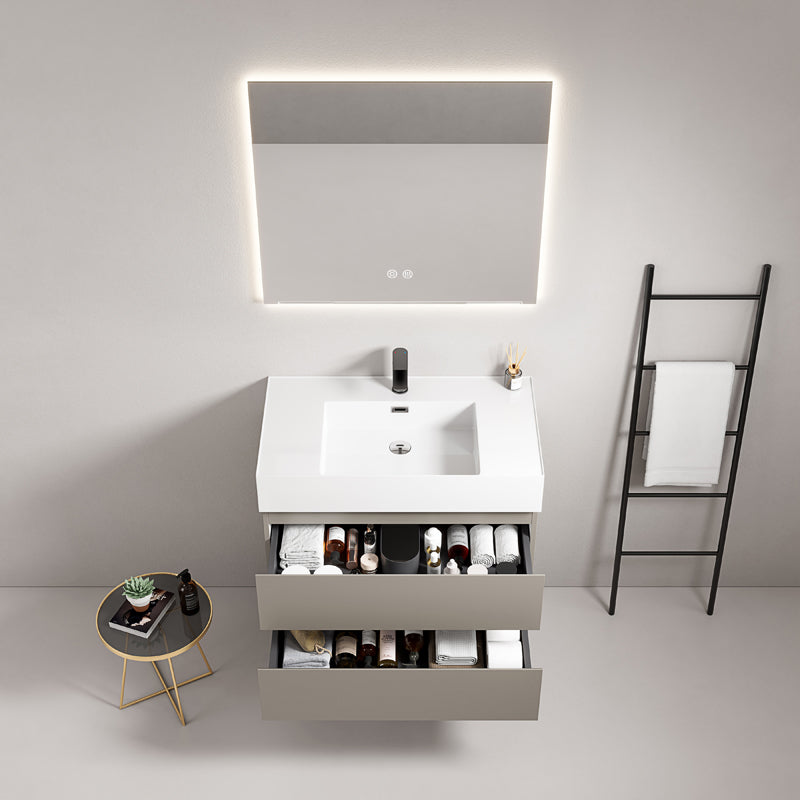 Mobile bagno sospeso 80 cm Grigio Cenere Lavabo in Resina Specchio Quadro Retroilluminato - Fiji Paint