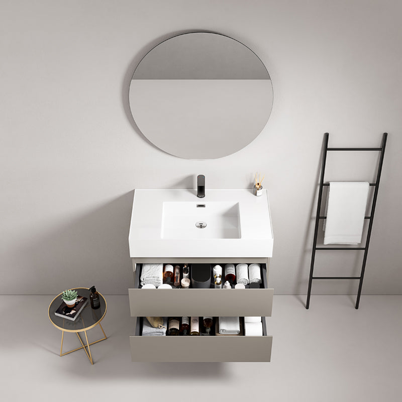 Mobile bagno sospeso 80 cm Grigio Cenere Lavabo in Resina Specchio Tondo - Fiji Paint