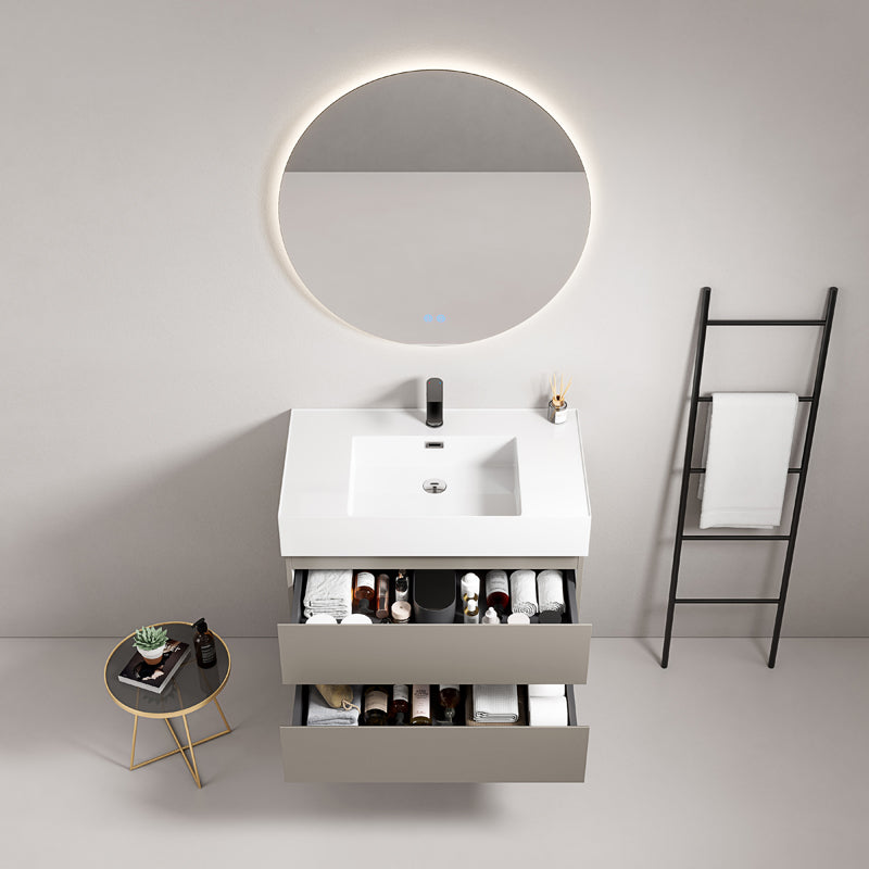 Mobile bagno sospeso 80 cm Grigio Cenere Lavabo in Resina Specchio Tondo Retroilluminato - Fiji Paint