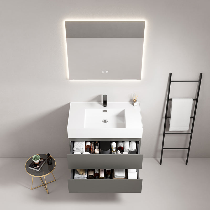 Mobile bagno sospeso 80 cm Grigio Londra Lavabo in Resina Specchio Quadro Retroilluminato - Fiji Paint