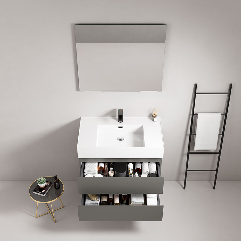 Mobile bagno sospeso 80 cm Grigio Londra Lavabo in Resina Specchio Quadro - Fiji Paint