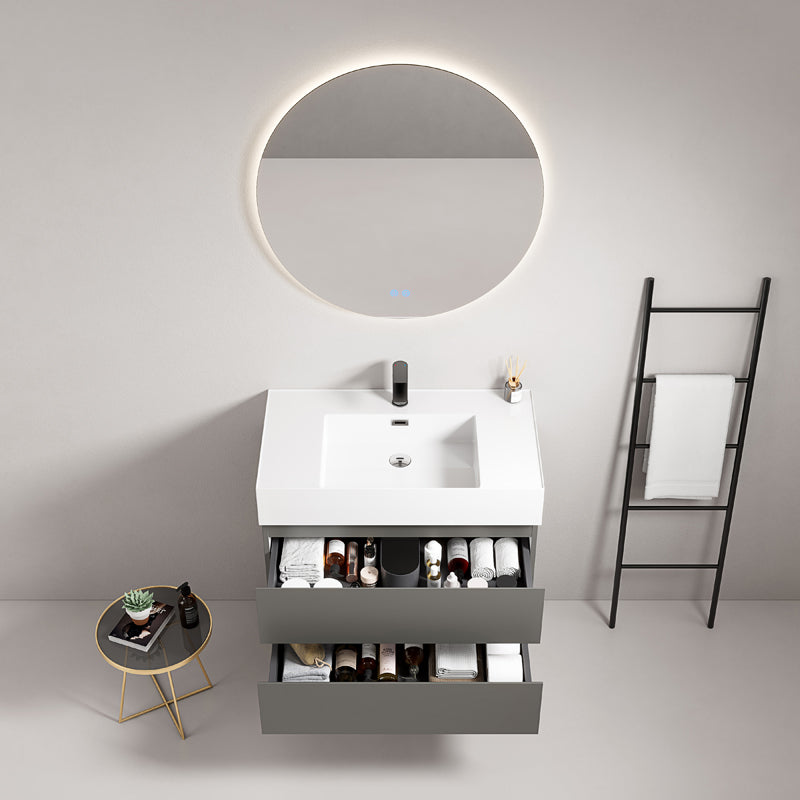 Mobile bagno sospeso 80 cm Grigio Londra Lavabo in Resina Specchio Tondo Retroilluminato - Fiji Paint