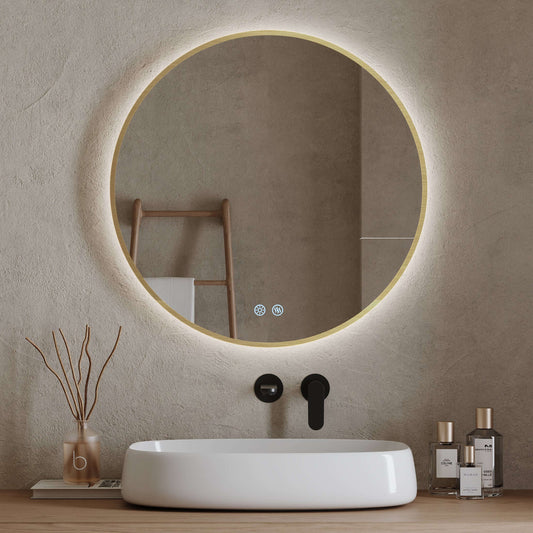 Specchio Tondo Retroilluminato 80 cm Profilo Oro - Fiji