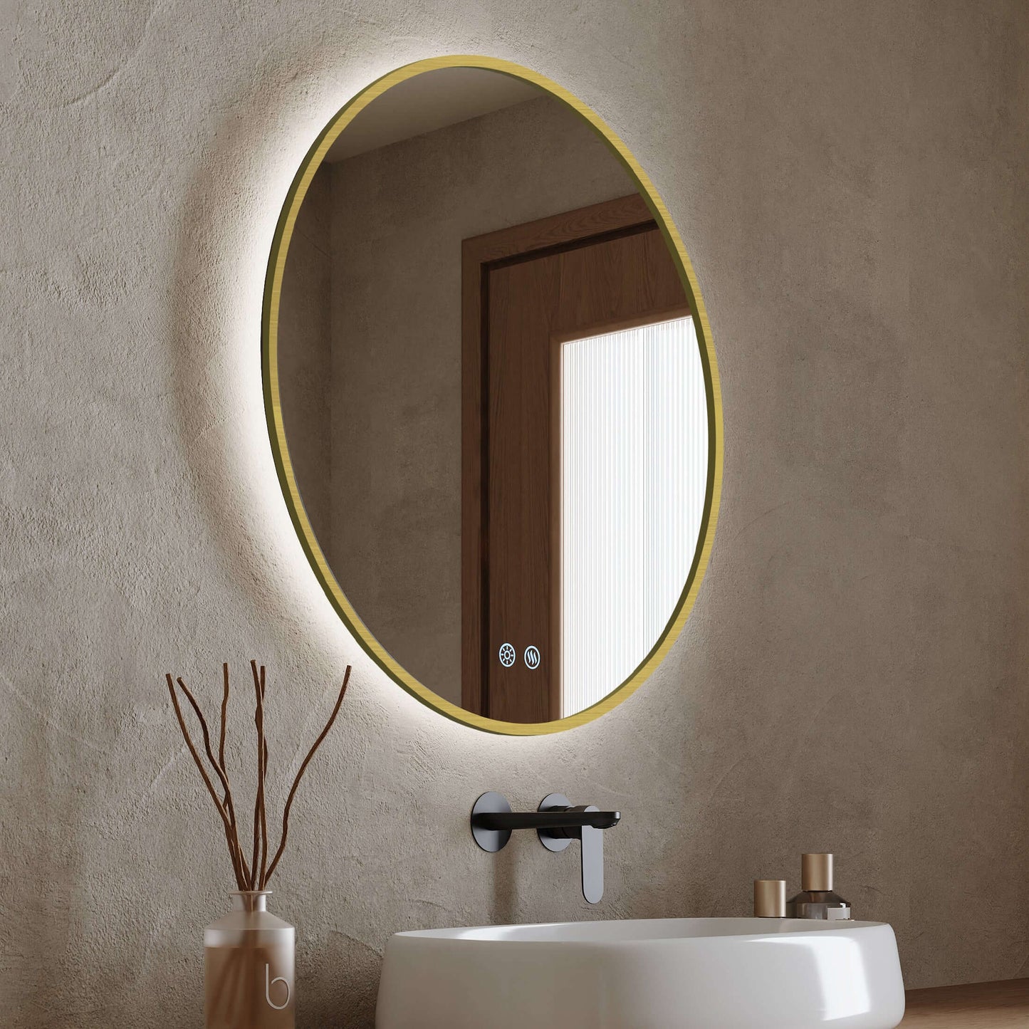 Specchio Tondo Retroilluminato Anti appannamento 80 cm Profilo Oro - Fiji