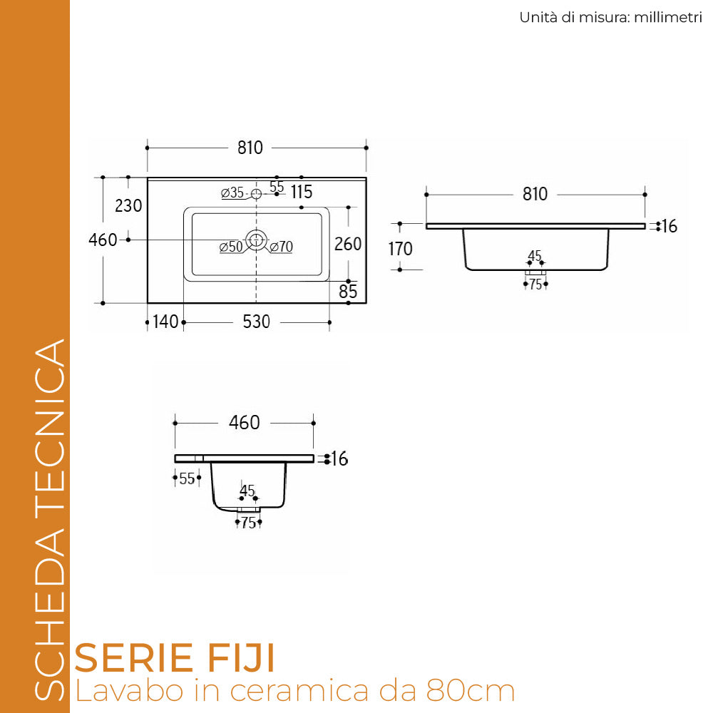 Lavabo Centrale in ceramica 80 cm – Fiji Meda (25688615)