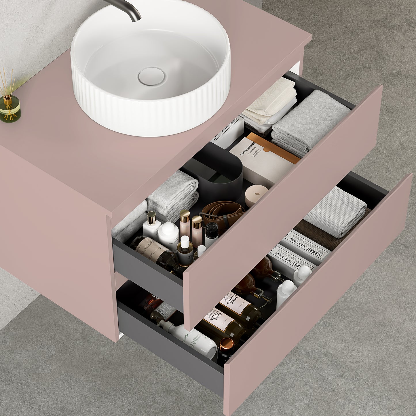 Mobile bagno sospeso 80 cm Rosa Retrò per Lavabo d'appoggio Specchio Quadro Retroilluminato - Fiji Paint Top