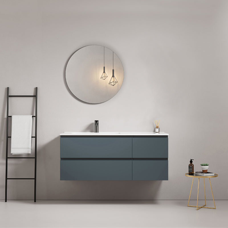 Mobile bagno sospeso 120 cm Blu Mare Lavabo a Sinistra in Ceramica Specchio Tondo - Fiji Paint