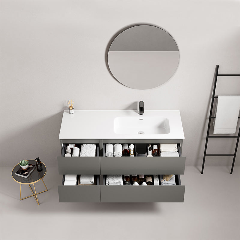 Mobile bagno sospeso 120 cm Grigio Londra Lavabo a Destra in Ceramica Specchio Tondo - Fiji Paint