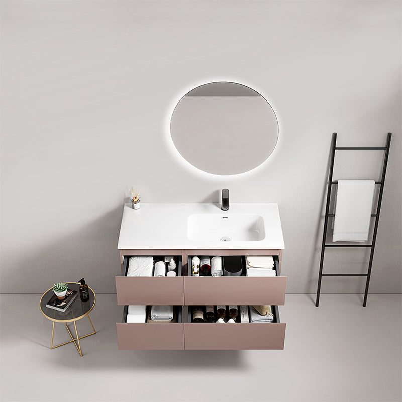 Mobile bagno sospeso 100 cm Rosa Retro Lavabo a Destra in Ceramica Specchio Tondo Retroilluminato - Fiji Paint