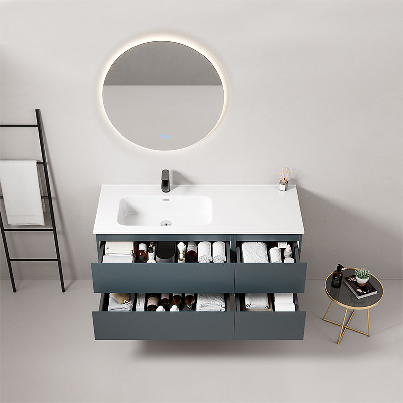 Mobile bagno sospeso 120 cm Blu Mare Lavabo a Sinistra in Ceramica Specchio Tondo Retroilluminato - Fiji Paint